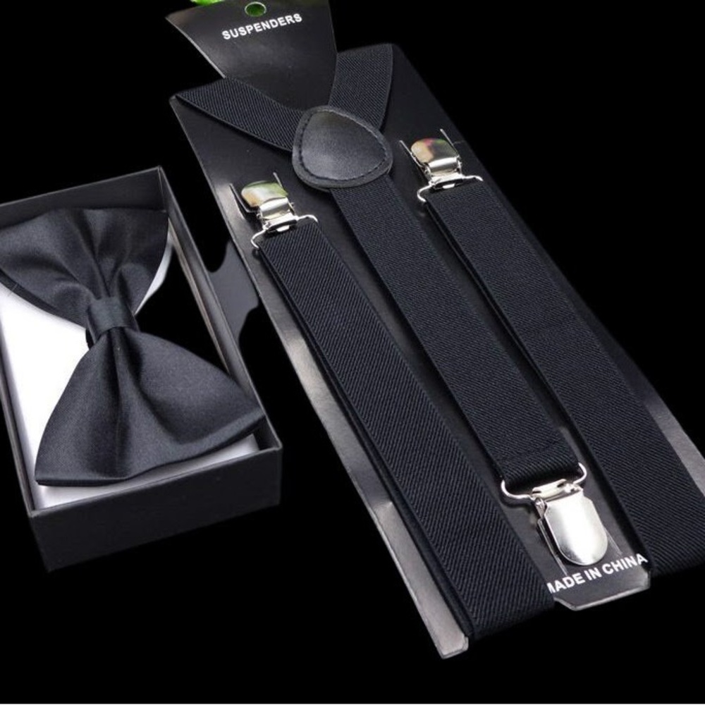Black Bow Tie and Suspenders Set
